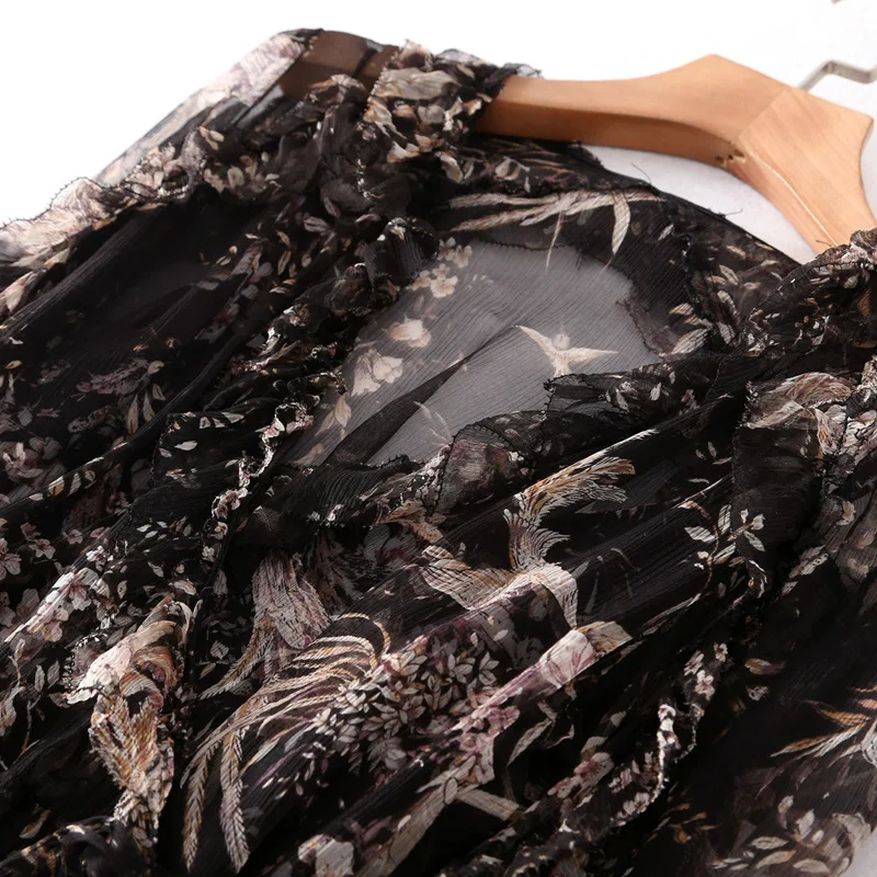 Vimina 2021 summer new women's printed silk dress V-neck Quarter Sleeve two piece fashion skirt