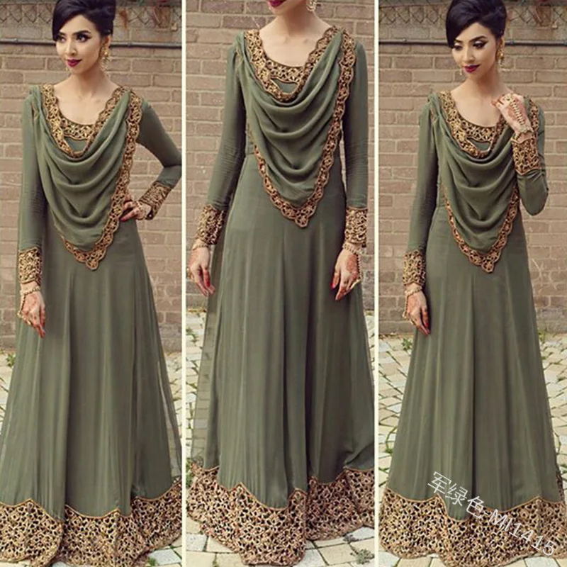 Этническая мусульманская кружевная Абая Хиджаб Макси платье кардиган длинные