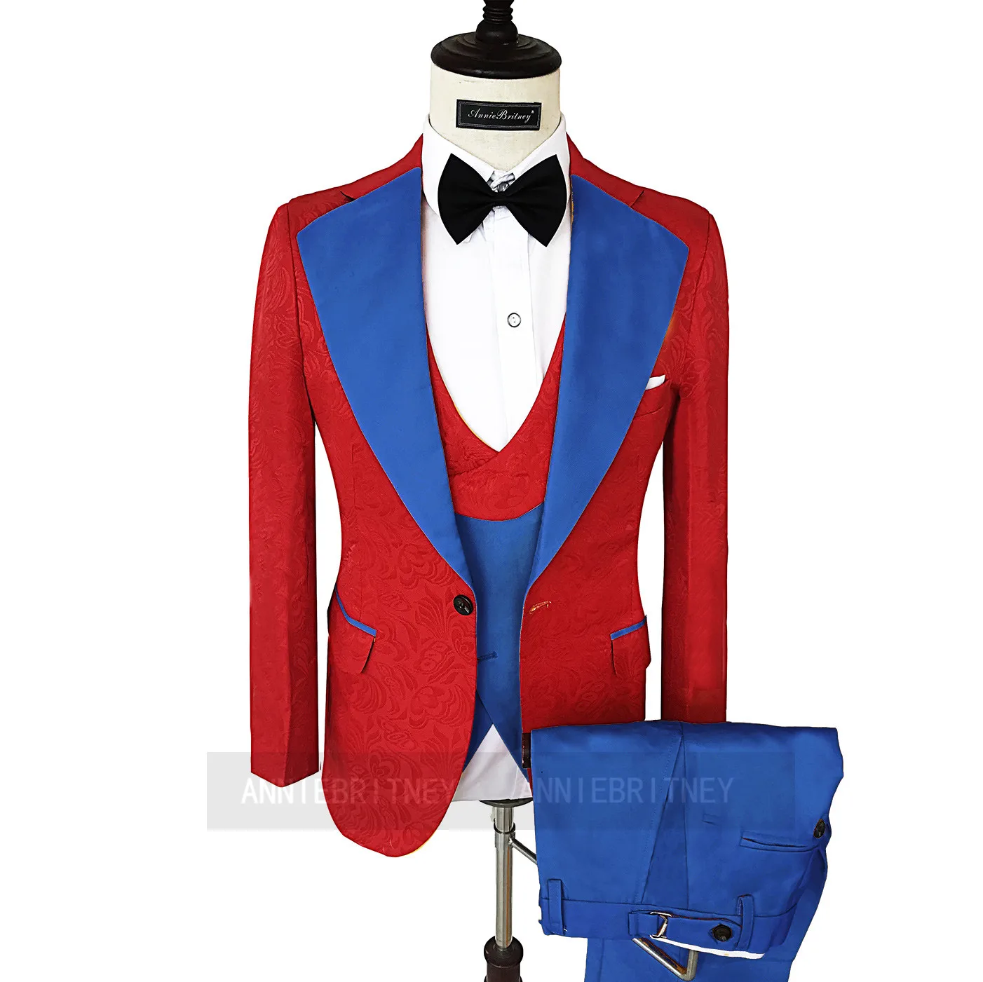 

(Jacket+Pant+Vest) Vintage Luxury Jacquard Peak Lapel 3 Piece Slim Fit Groomsman For Wedding Prom Party Dress Custom Made