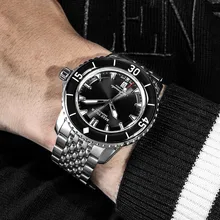 Reef Tiger/RT Top Brand Men Steel Dive Watches Mechanical Sapphire Crystal Bracelet Watches Luminous