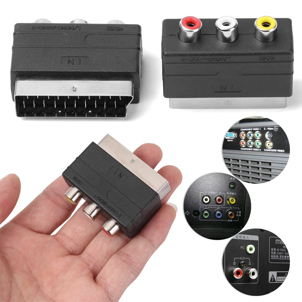 Черный 21PIN Scart штепсельная вилка к 3RCA Phono Female AV TV Аудио Видео адаптер Вход для PS4 Для
