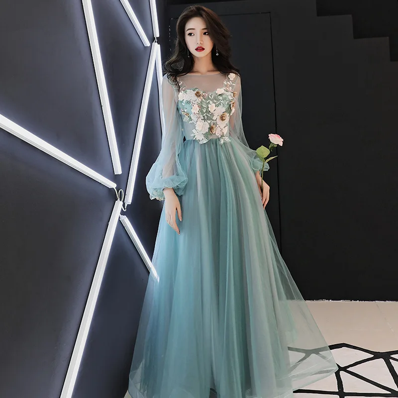 

Banquet Evening Dress Female Noble and Elegant Celebrity Host Long-sleeved Annual Meeting Birthday Party Prom Gown Dress A197