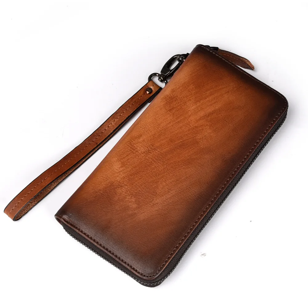 

Leather Men's Long Wallet Head Layer Cowhide Clutch Retro Business Wallet