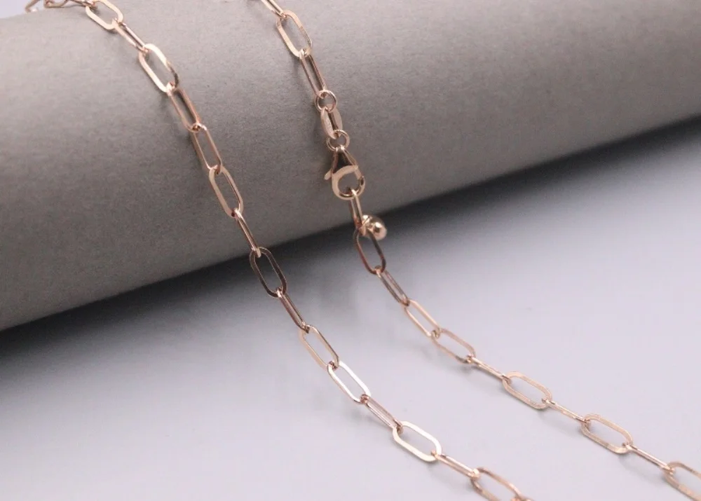 

AU750 Pure 18K Rose Gold Necklace 3mm Hollow Long Square O Link Chain Necklace 7.3-7.5g / 24inch For Men Women