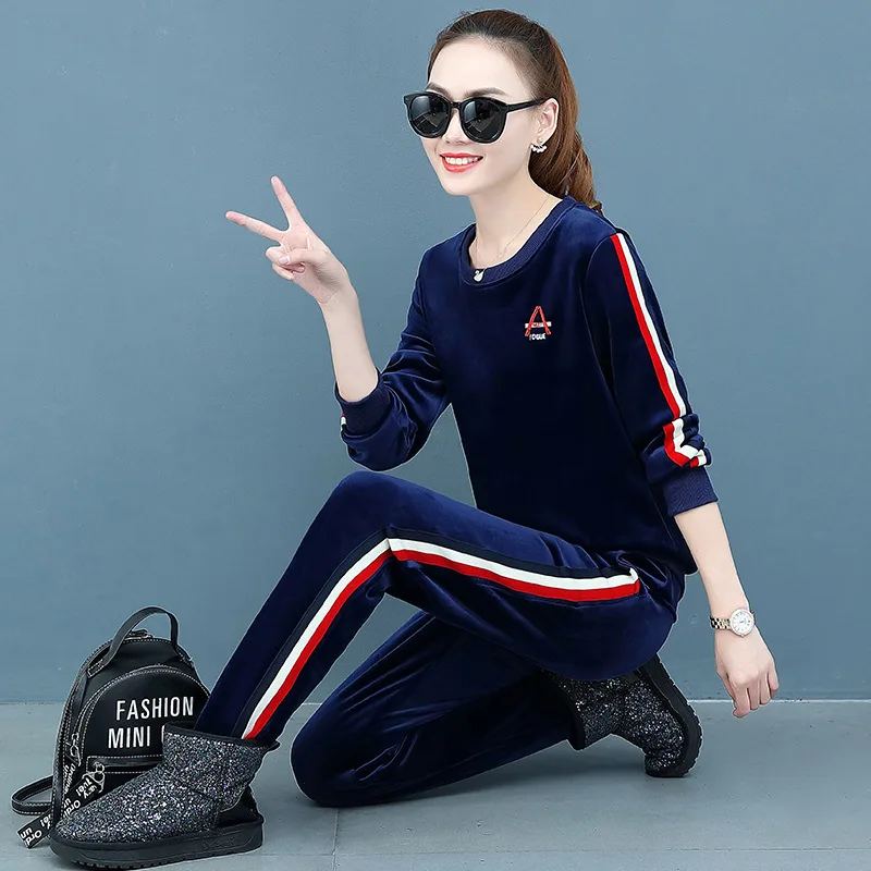 Royal blue Женская зимняя куртка с вышивкой из ленты, двухсторонний Золотой бархатный Повседневный стрейчевый спортивный костюм для бега для женщин - Цвет: Royal blue