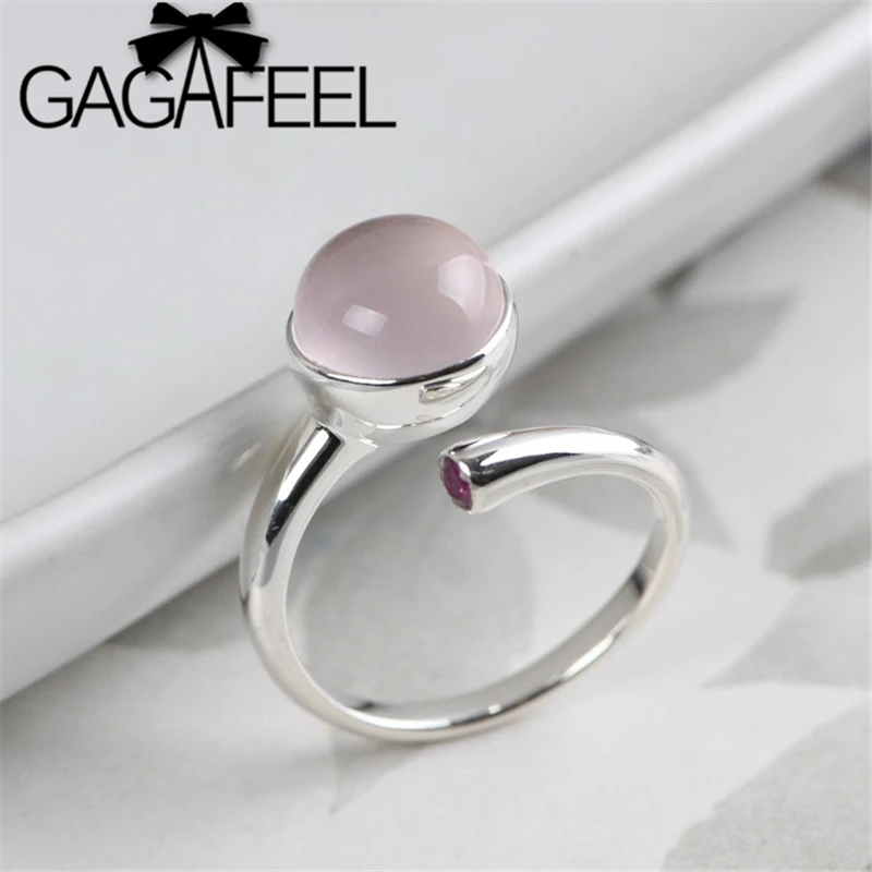 

GAGAFEEL натуральная кожа для женщин простой стиль регулируемое серебряное кольцо 925 для женщин ювелирные изделия Открытое кольцо с розовым кр...