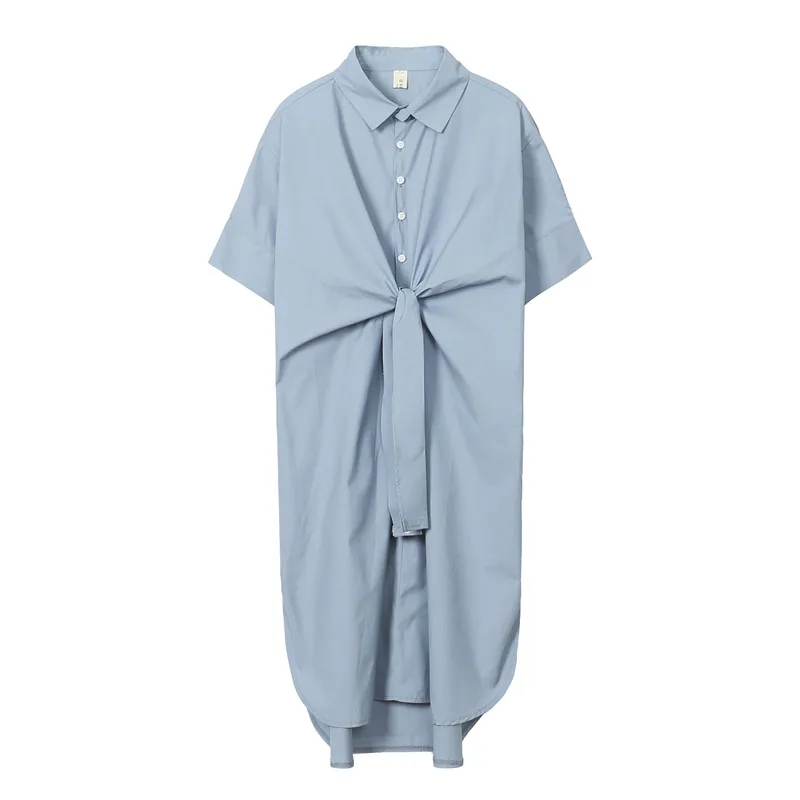 

Plus Size Women's Clothing Summer 2021 New Loose Thin Single-Breasted Turn-Down Collar Casual Asymmetrical Female Midi Dress