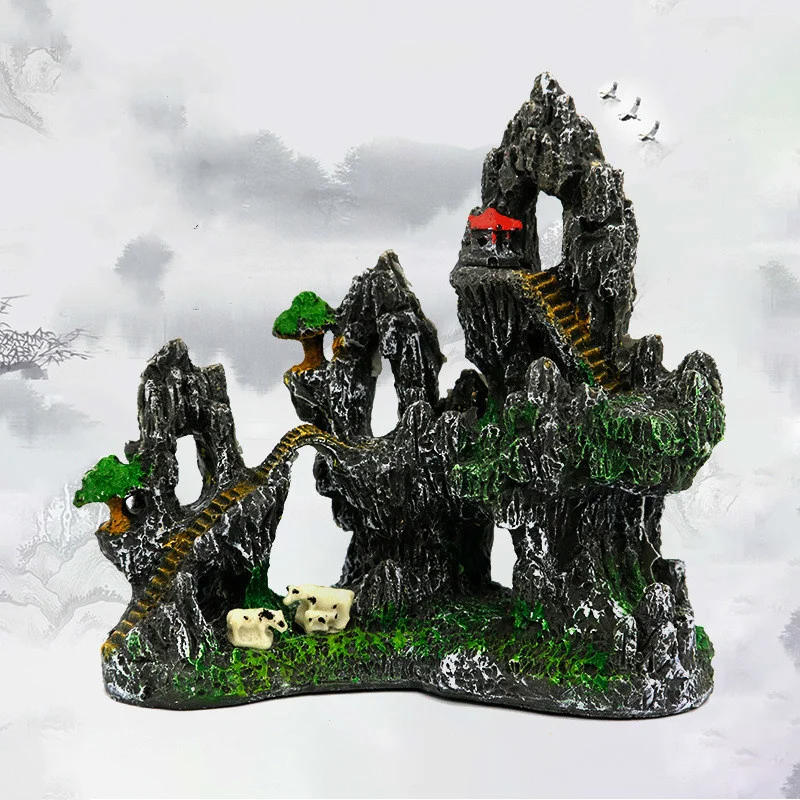 

New Aquarium Decoration Accessories Underwater Resin Rockery Fish Tank Landscaping Ornaments Simulation Mountain Aquascape Decor