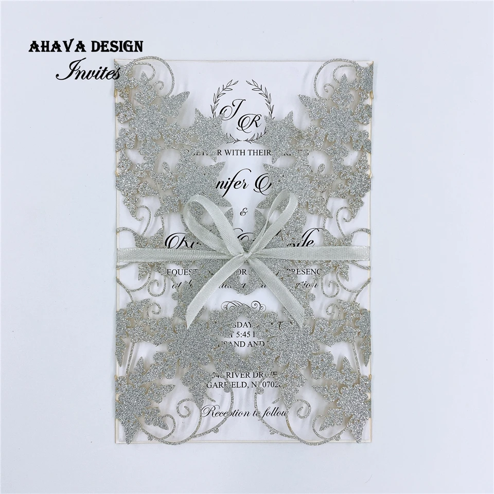 Серебряное приглашение на свадьбу с блестками серебряные приглашения и