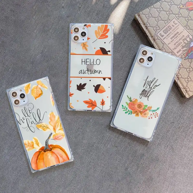 

Autumn Pumpkin Fallen leaves Phone Case Transparent for iPhone 7 8 11 12 se 2020 mini pro X XS XR MAX Plus
