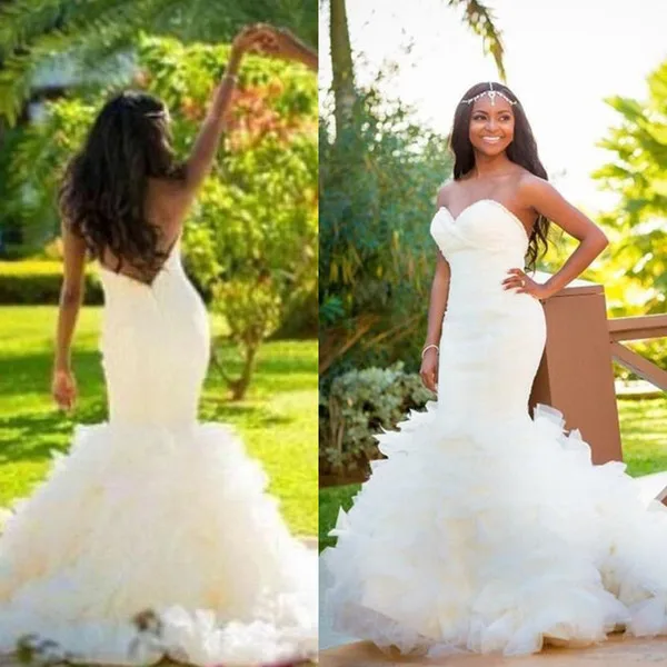 

Русалка Милая оборка из органзы белого цвета с оборками Русалка свадебное платье размера плюс свадебное платье невесты