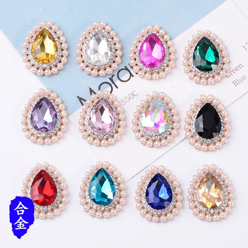 30pcs New alloy buckle with Pearl White crystal Drop accessories DIY clothing shoes bags  materials jewelry making handmade