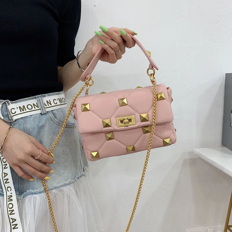 

Luxury Designer Purses and Handbags for Women Rivet High Quality Top Handle Bags Ladies Hand Bags Shoulder Messenger Bag New
