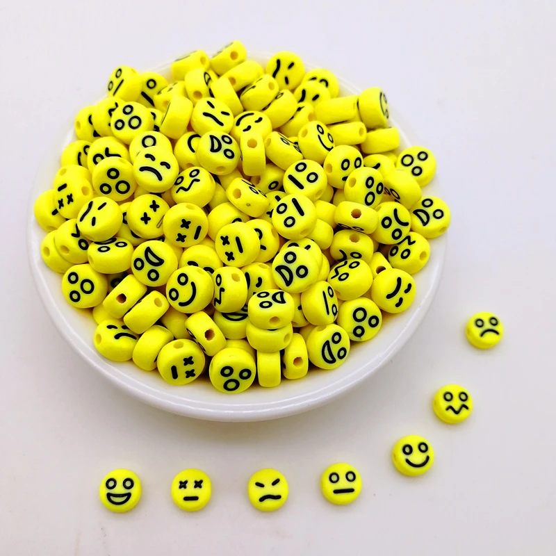 

Hot 100pcs/Lot 7mm Yellow Oval Shape Acrylic Spaced Beads Smile Face Beads For Jewelry Making Charms Bracelet Necklace DIY