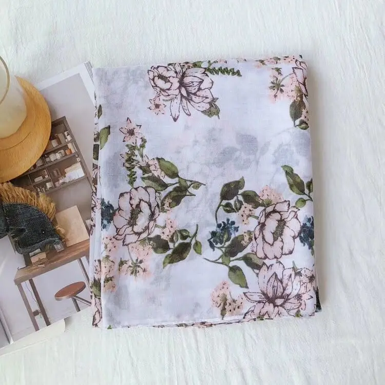 Women summer flower printed head scarf floral shawl Muslim hijab shawls and scarves poncho cover up beach bandana wrap