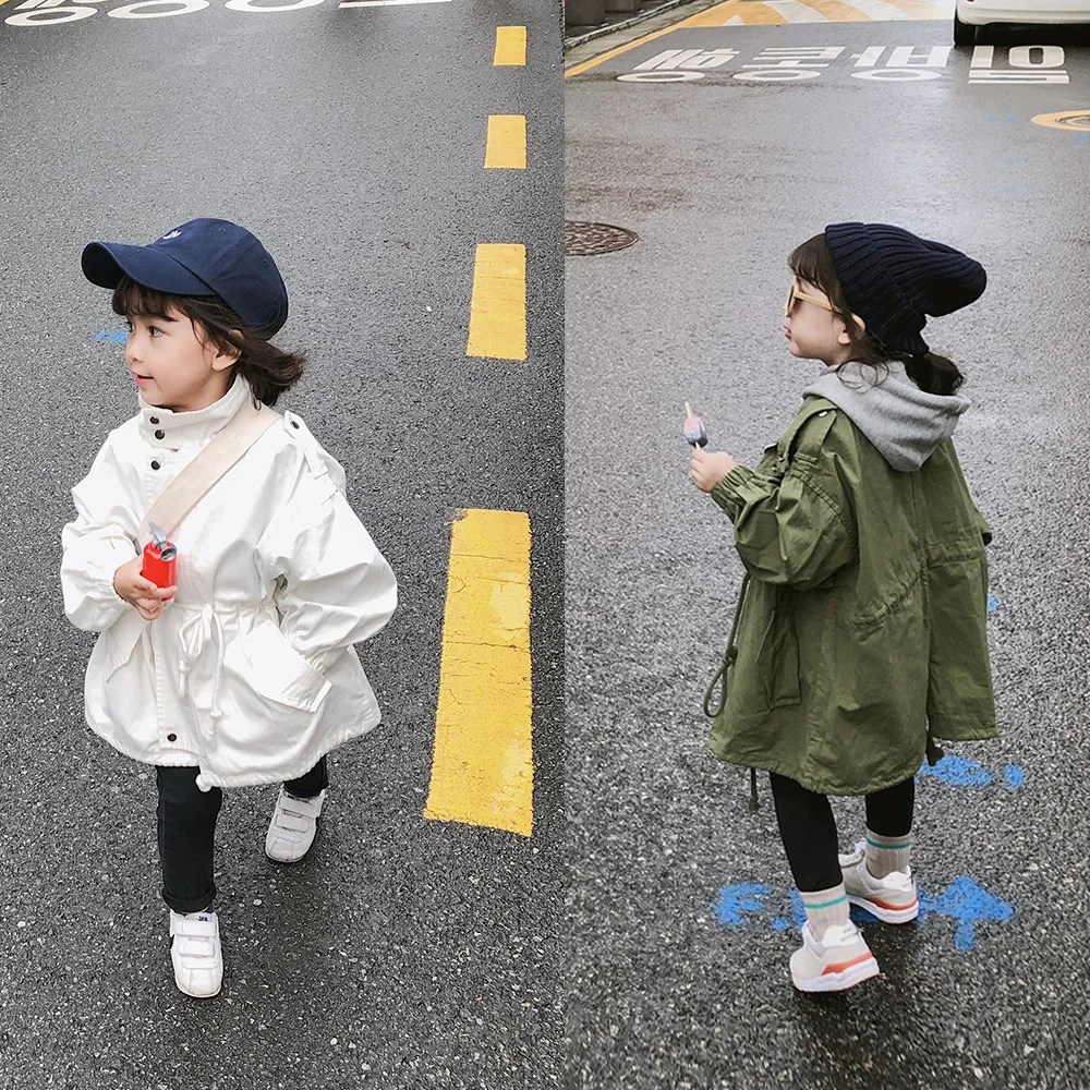 

Autumn Korean Style Baby Girls Fashion Long Sleeve Trench Coats 2-6 Years Solid Color Loose Casual Lashing Coat Children Jackets