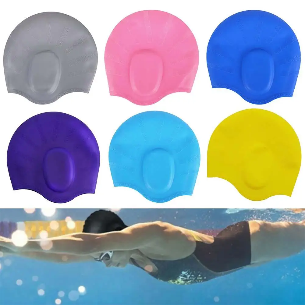 

1Pc Waterproof Adult Silicone Swimming Caps Elastic Ears Protector Men Women Long Hair Swimming Pool Cap Diving Hat