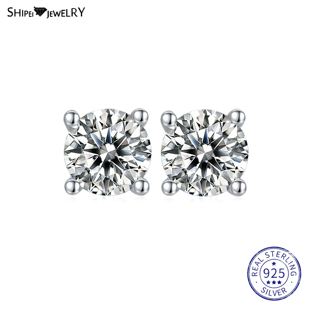

ShiPei Trendy 100% 925 Sterling Silver 3EX 0.5CT VVS1 D Real Moissanite Diamonds Wedding Cocktail Stud Earrings Fine Jewelry GRA