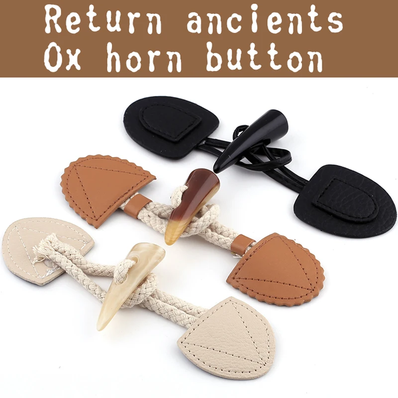 2-Holes Coat Buckle Buffalo Button Decorative Resin&ampleather Imitation Horn for Wool Sewing Accessories ox horn | Украшения и