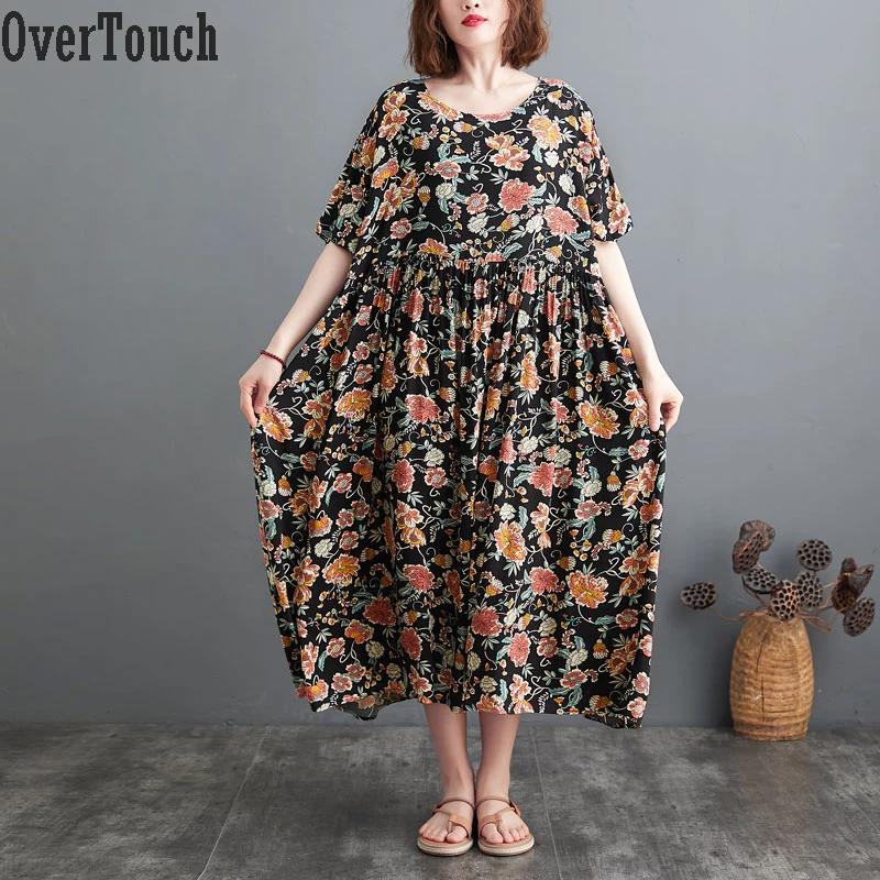 

Plus Size Dress Women Vestidos Summer Sundress Beach Flowers Print Dress Oversized 2021 New Loose Casual Maxi Long Dress