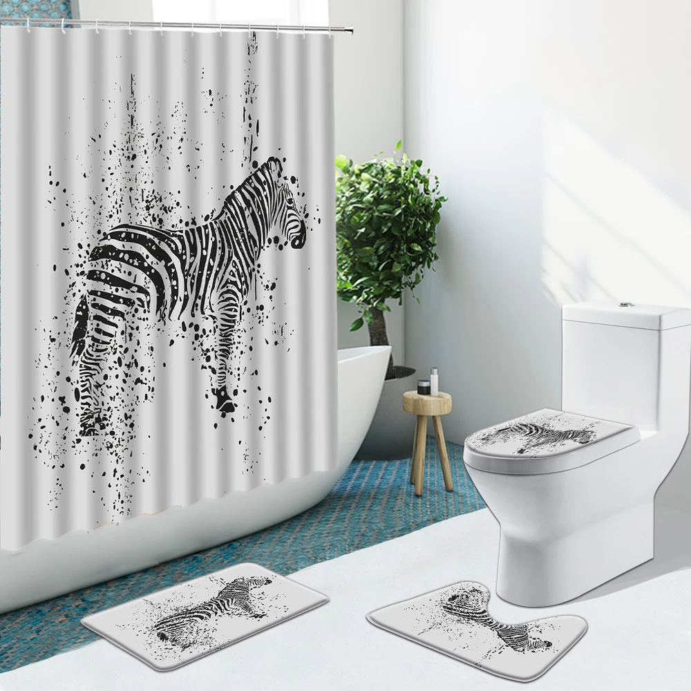 Занавеска для душа в ванную комнату нескользящий фланелевый ковер черного и