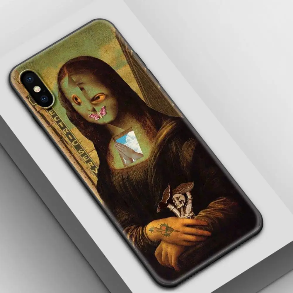 

Oil Painting Mona Lisa Phone Case for iPhone 7 8 11 12 Pro MAX 11 Pro 12 Mini XS MAX XR SE 2020 6 6S Plus Soft Fundas Fall Shell