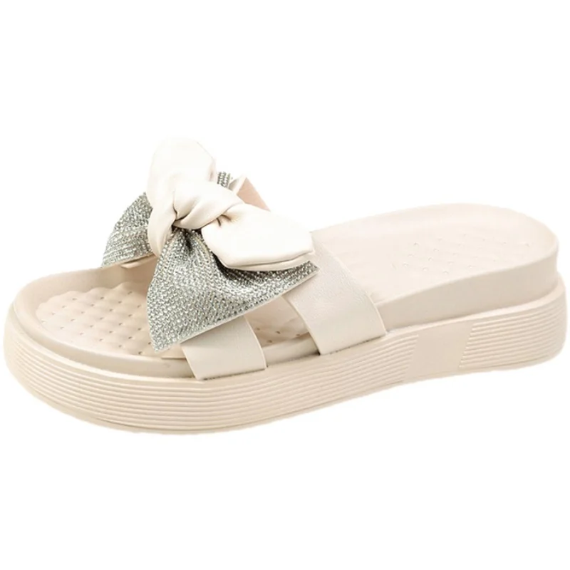 

Sweet Bowknot Fashion Outer Wear Ladies Slippers Summer New All-Match Thick-Soled Increase Beach Slippers