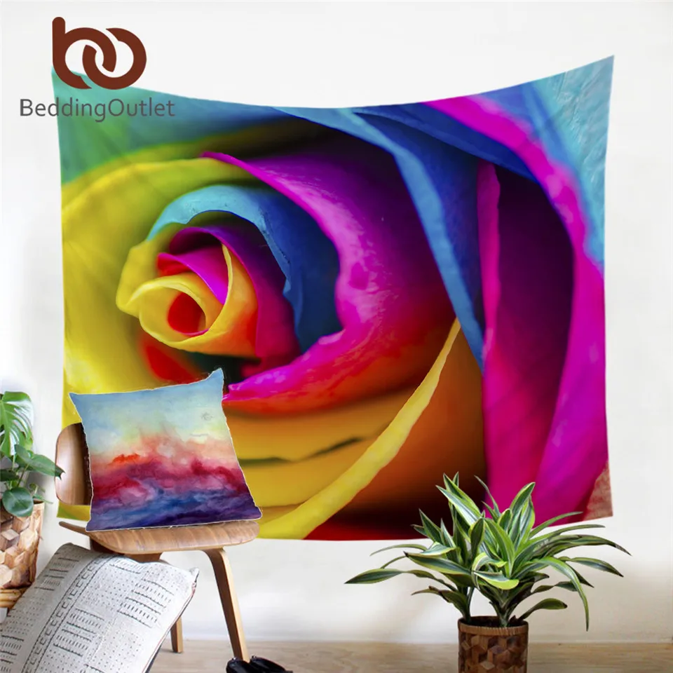 BeddingOutlet Colorful Rose Tapestry Wall Hanging 3D Print Decorative Carpet Floral Watercolor Thin Beach Mat Tapisserie | Дом и сад