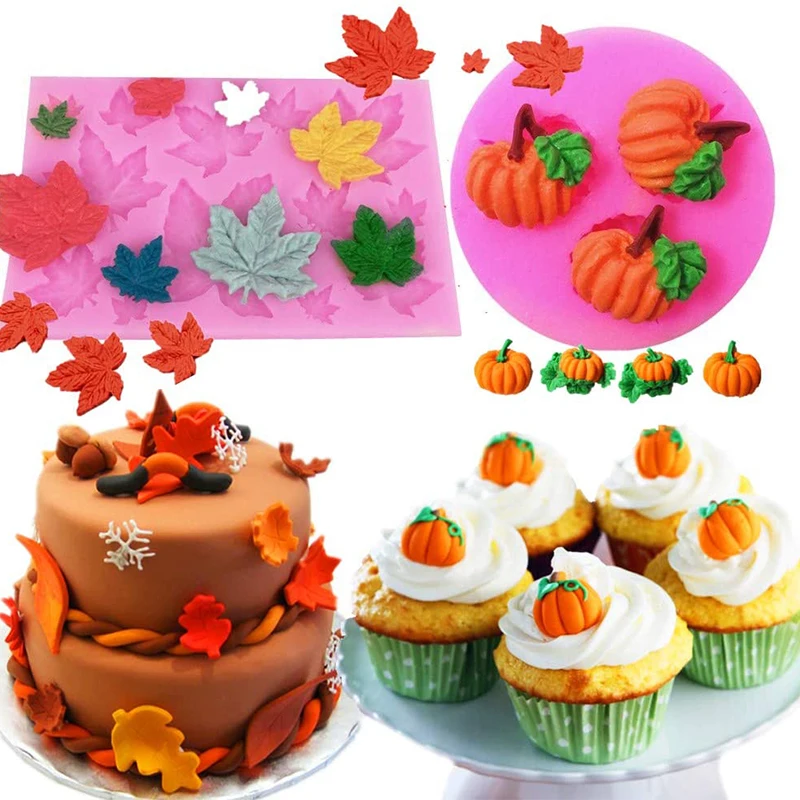 

Mini Maple Leaves Silicone Mold Pumpkin Mold Cupcake Baking Tools Fondant Cake Decorating for Fall Thanks Giving Day/Halloween