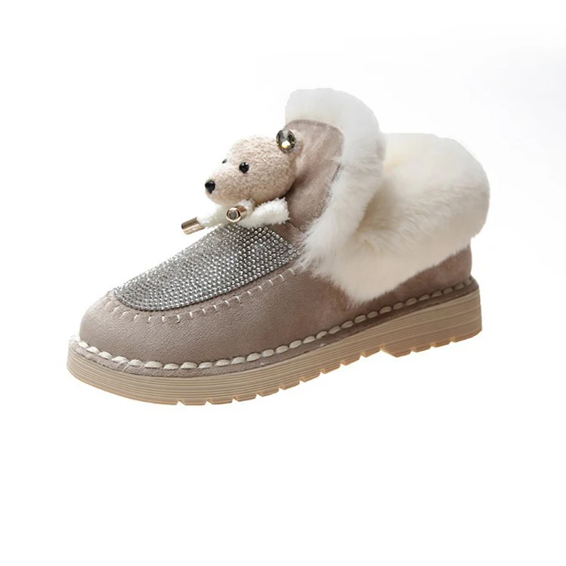 W Осенне зимняя обувь в стиле Дикая мода круглый носок Зимние сапоги Стразы с