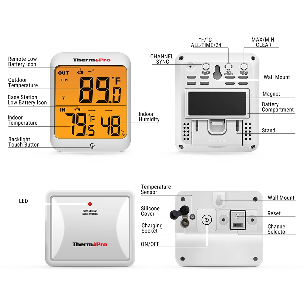 ThermoPro TP63 60 м Беспроводная метеостанция гигрометр термометр цифровой термометр с подсветкой для сада