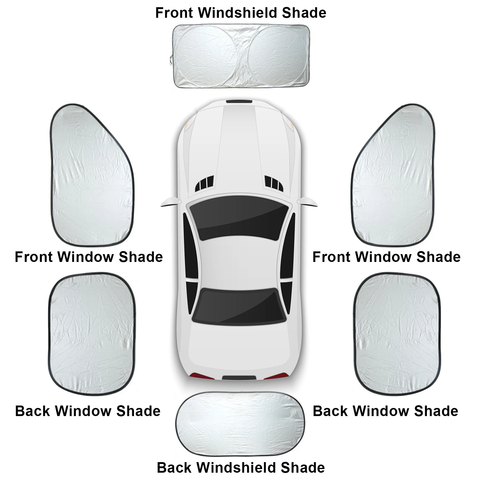

6Pcs Car Sunshield Sunscreen Curtain Folding Silvering Reflective Car Windshield Window Sun Shade Visor Shield Cover Suction Cup