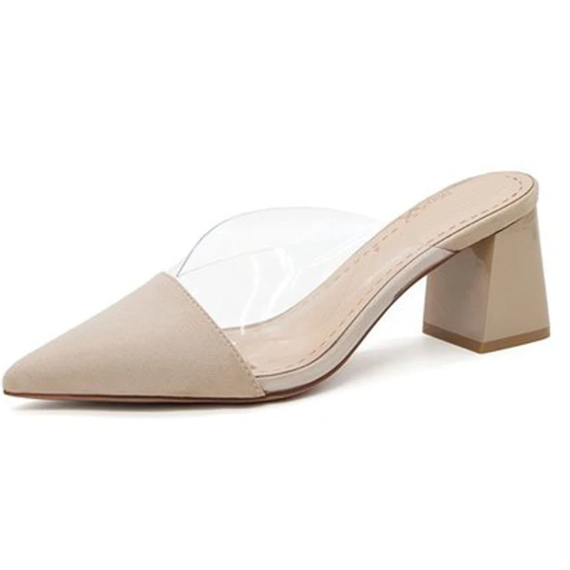 Женские мулы Элегантные женские тапочки прозрачные высокие каблуки Женщина Office