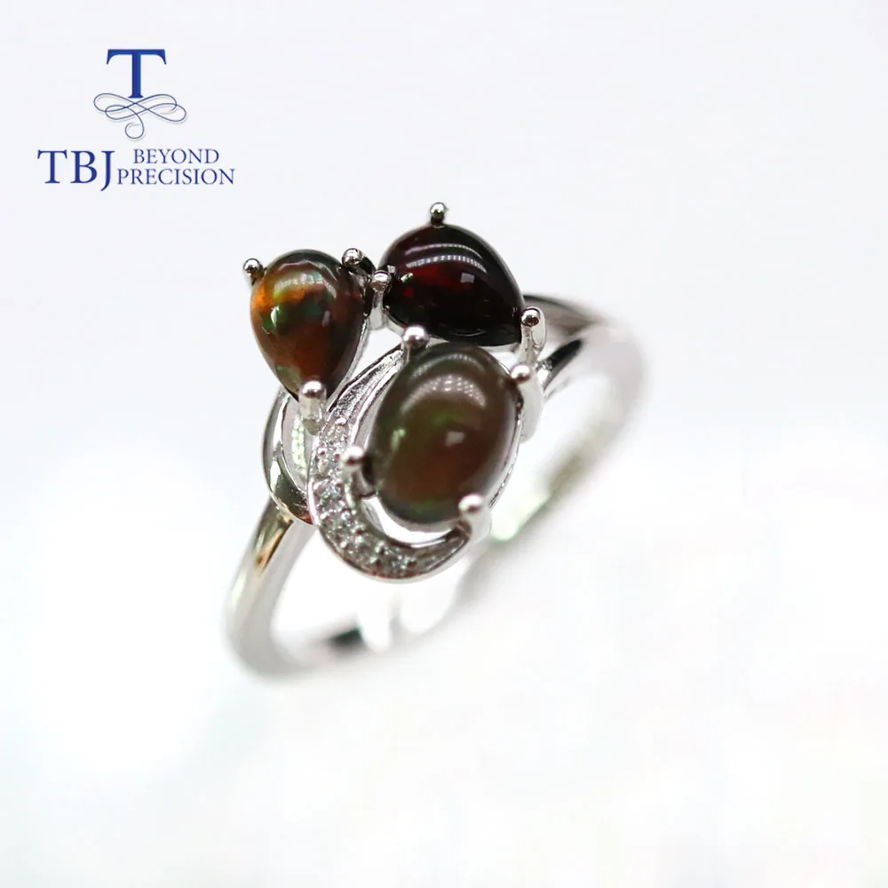 

TBJ ,Natural Ethiopia Black opal Ring blue kyanite gemstone 925 sterling silver fine jewelry for women mom wife nice gift