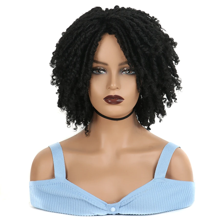 

Kong&Li Dreadlock Braided Wig Crochet Twist Black Brown Short Curly Heat Resistant Fiber Synthetic Replacement for Women