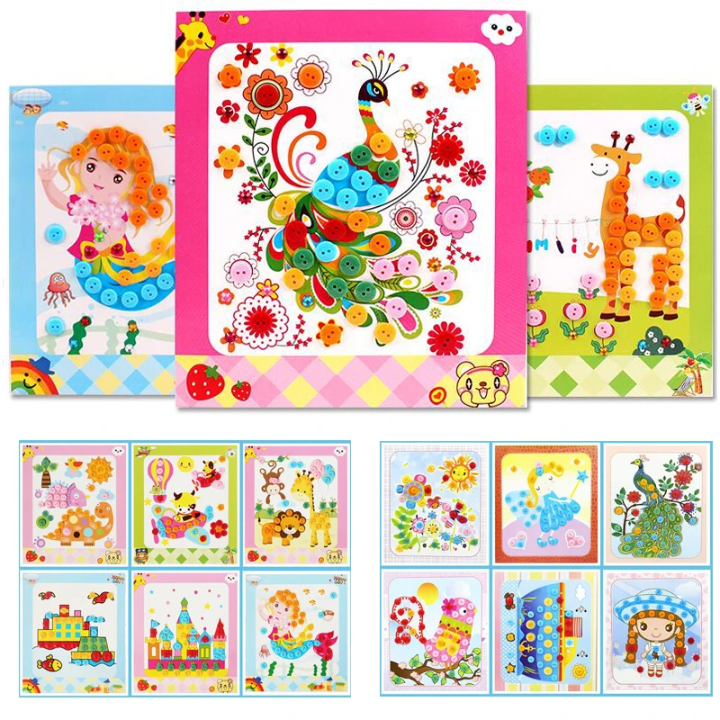 

4Pcs DIY Kids Button Painting Drawing Toys Handmade School Art Class Painting Drawing Craft Toys Children Early Educational Toys