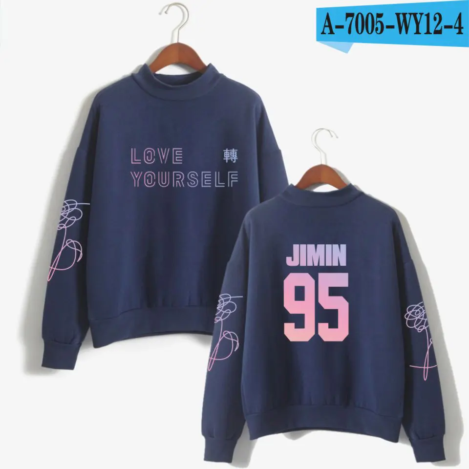Navy Blue Для фанатов, водолазка, одежда без шапочки, пуловер с капюшоном, Bangtan, для мальчиков, альбом Love Yourself Tear Member, толстовка с капюшоном для женщин - Цвет: Navy Blue
