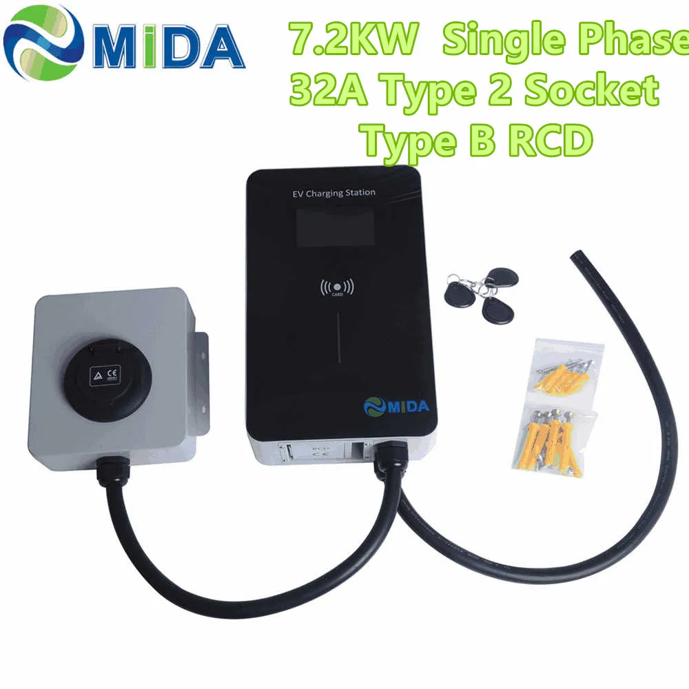 32Amp 7.2KW EV зарядная станция с B Type RCD EVSE Wallbox IEC62196 2 розетка для электромобилей |