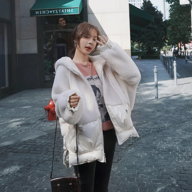 

Korean version of the short two-color lamb wool cotton jacket 2020 new winter hooded loose cotton jacket jacket female L10