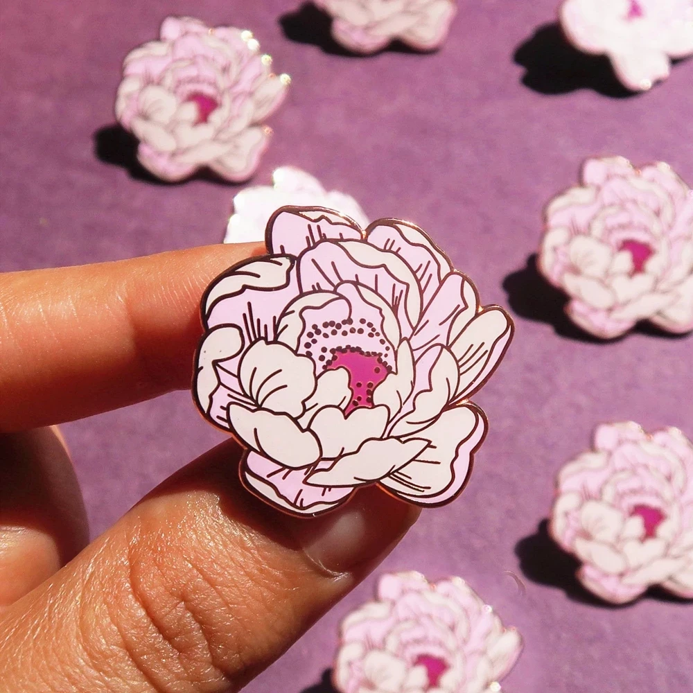 

Beautiful Peony Flower Pastel Hard Enamel Pin Fashion Charm Plant Flowers Golden Brooch Romantic Art Badge Unique Jewelry Gift