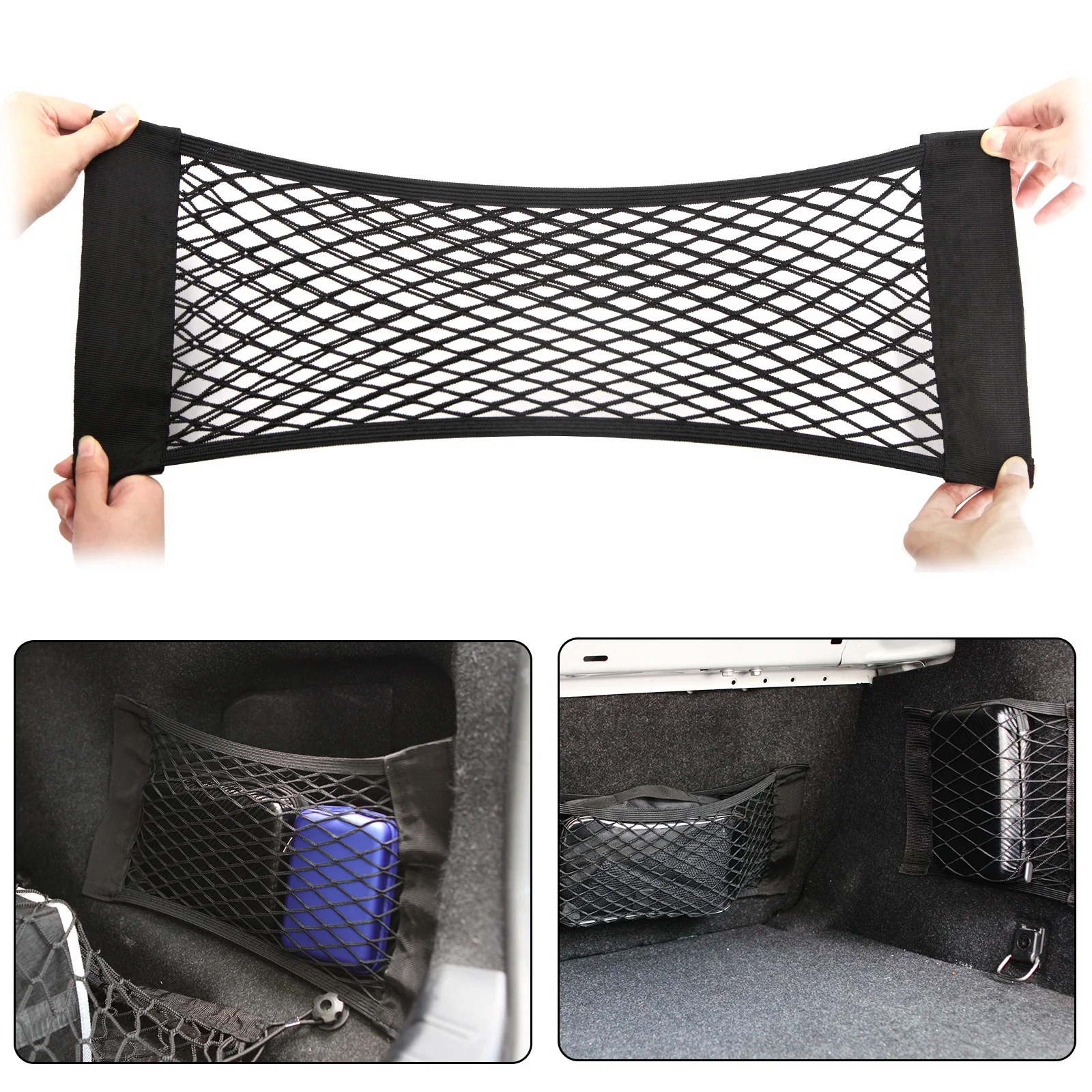 

Car Back Rear Mesh Trunk Seat Elastic String Net Magic Sticker Universal Storage Bag Pocket Cage Auto Organizer Accesorios