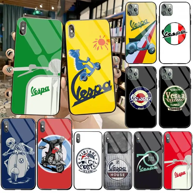 

Vespa Scooter Cover Black Soft Shell Phone Case Tempered Glass For iPhone 11 Pro XR XS MAX 8 X 7 6S 6 Plus SE 2020 case