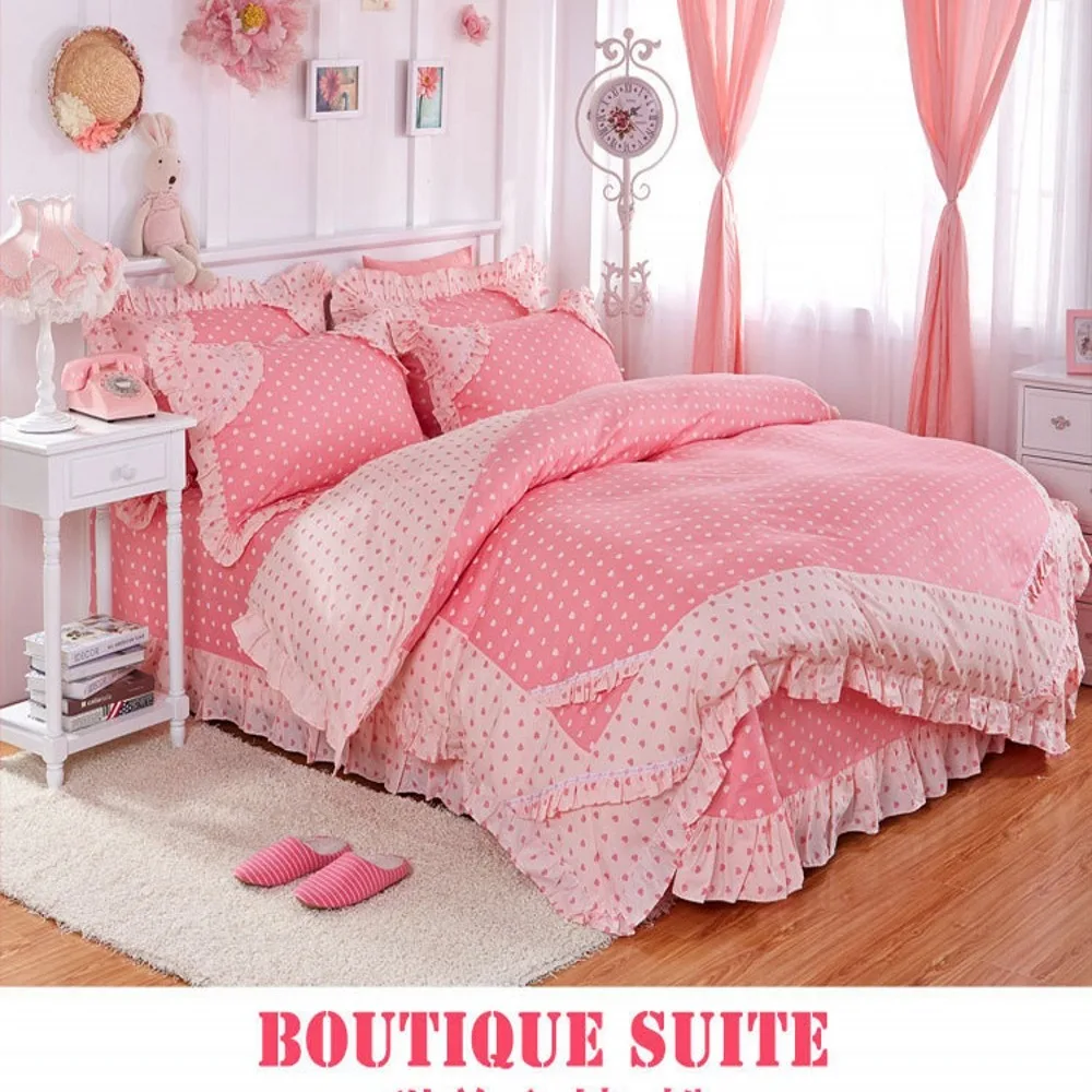 

Summer bed four-piece cotton cotton small fresh net red section girl heart princess lotus leaf bed quilt cover