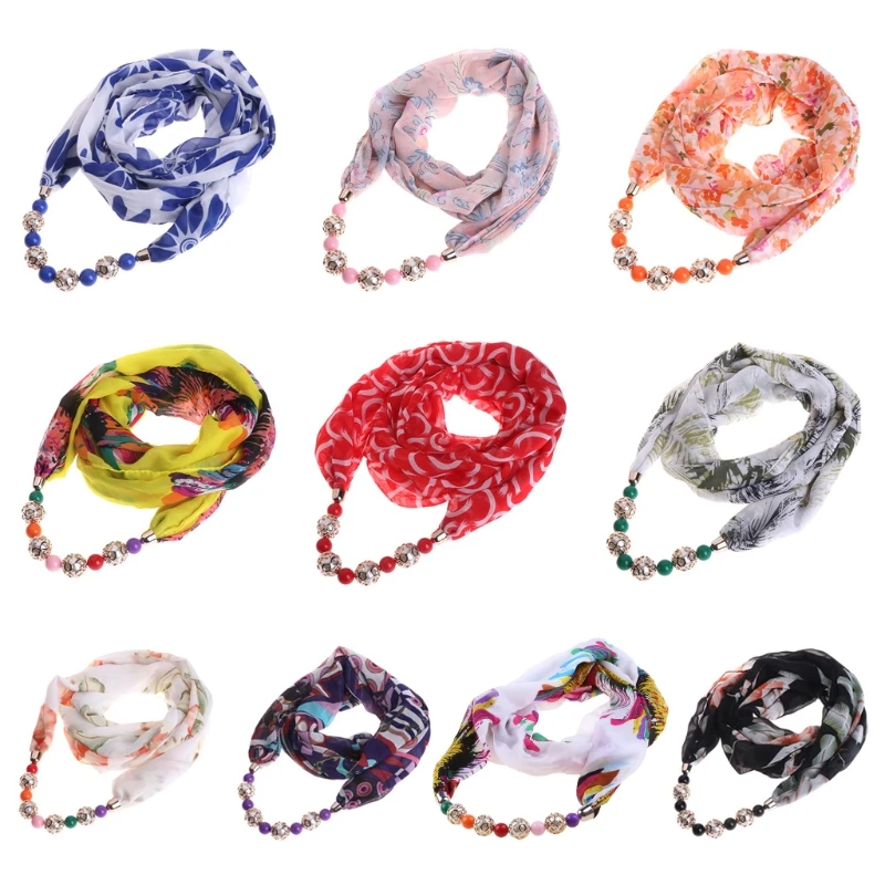 Женское Ожерелье JAVRICK шарф шифоновые бусины кулон цветочные украшения