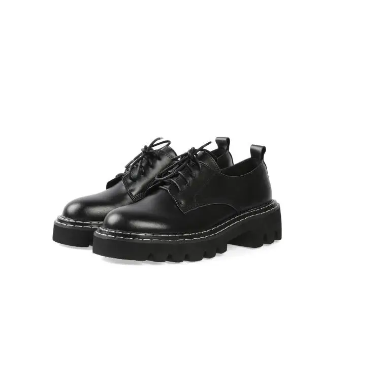 

Krazing Pot british school spring genuine leather sewing round toe thick med heel lace up large size daily wear women pumps L22