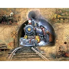 Картина Стразы в ретро стиле, мозаика из квадратных камней, круглая, с рисунком поезда, железная дорога, стразы