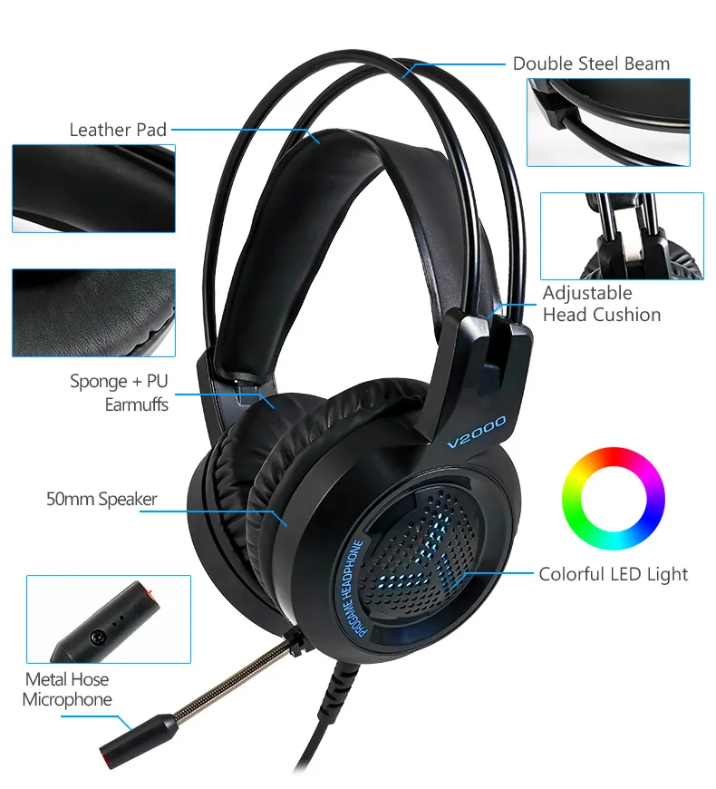 Cosbary Gaming Headset Stereo Deep Bass Game Headphone with Mic for Computer Profession Gamer 7.1 USB Channel Surround Sound RGB