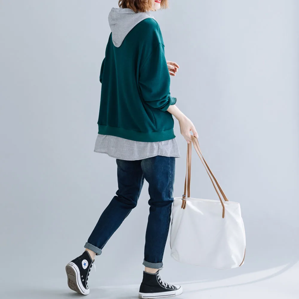 2019 осенняя и зимняя одежда Большие размеры имитация двух частей с капюшоном