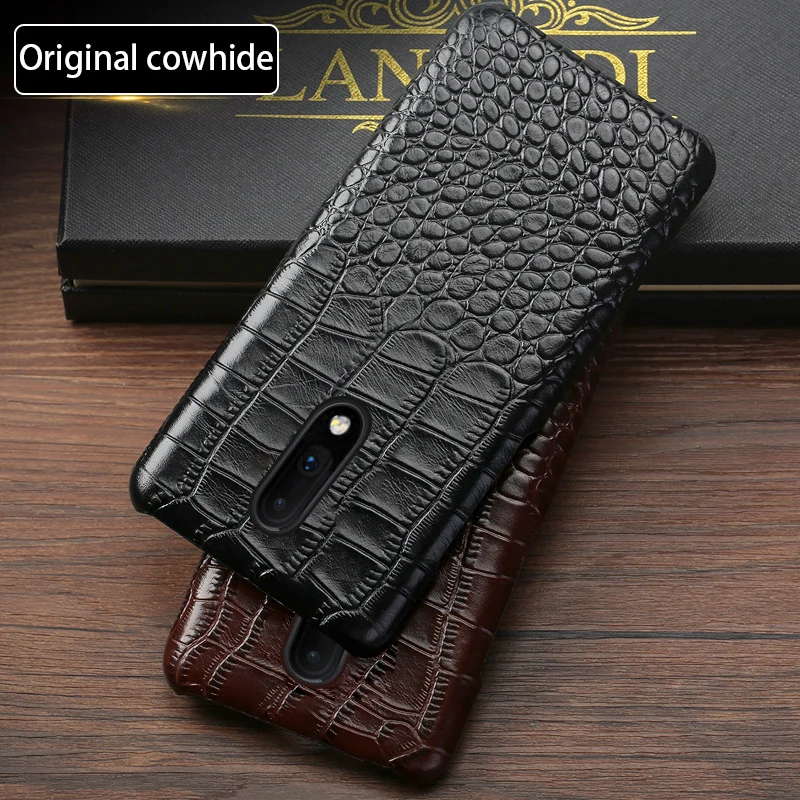 

Genuine leather Phone Case For Oneplus 9 9T 7 7 Pro Natural Cowhide Luxury Crocodile Texture Back Cover fundas capa