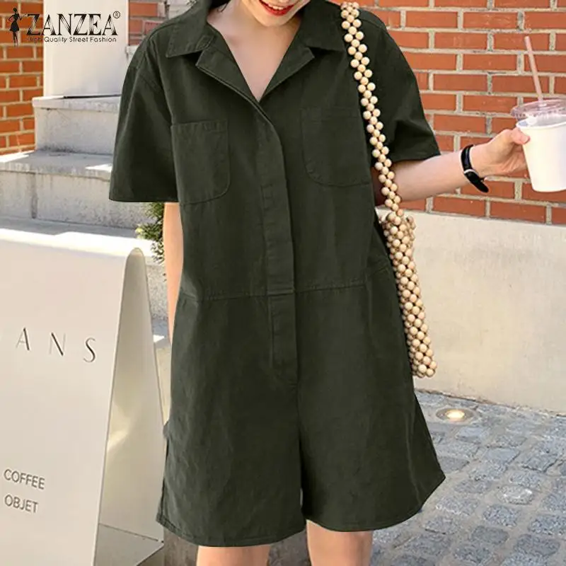 Комбинезон ZANZEA Женский на пуговицах модный однотонный короткий ромпер с